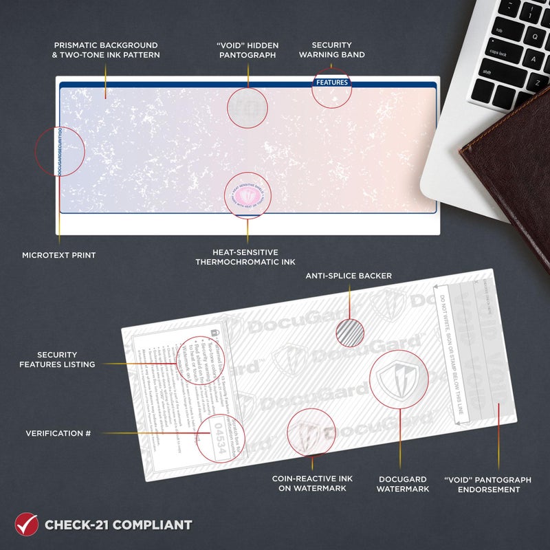 DocuGard Blue/Red Premier Prismatic Middle High Security Check Paper - Laser/Inkjet Printer Compatible - 13 Security Features - 500 Blank Business Checks (04534) - Image 3